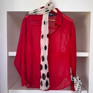 Fashion Web red sheer button up blouse 100% polyester Size M